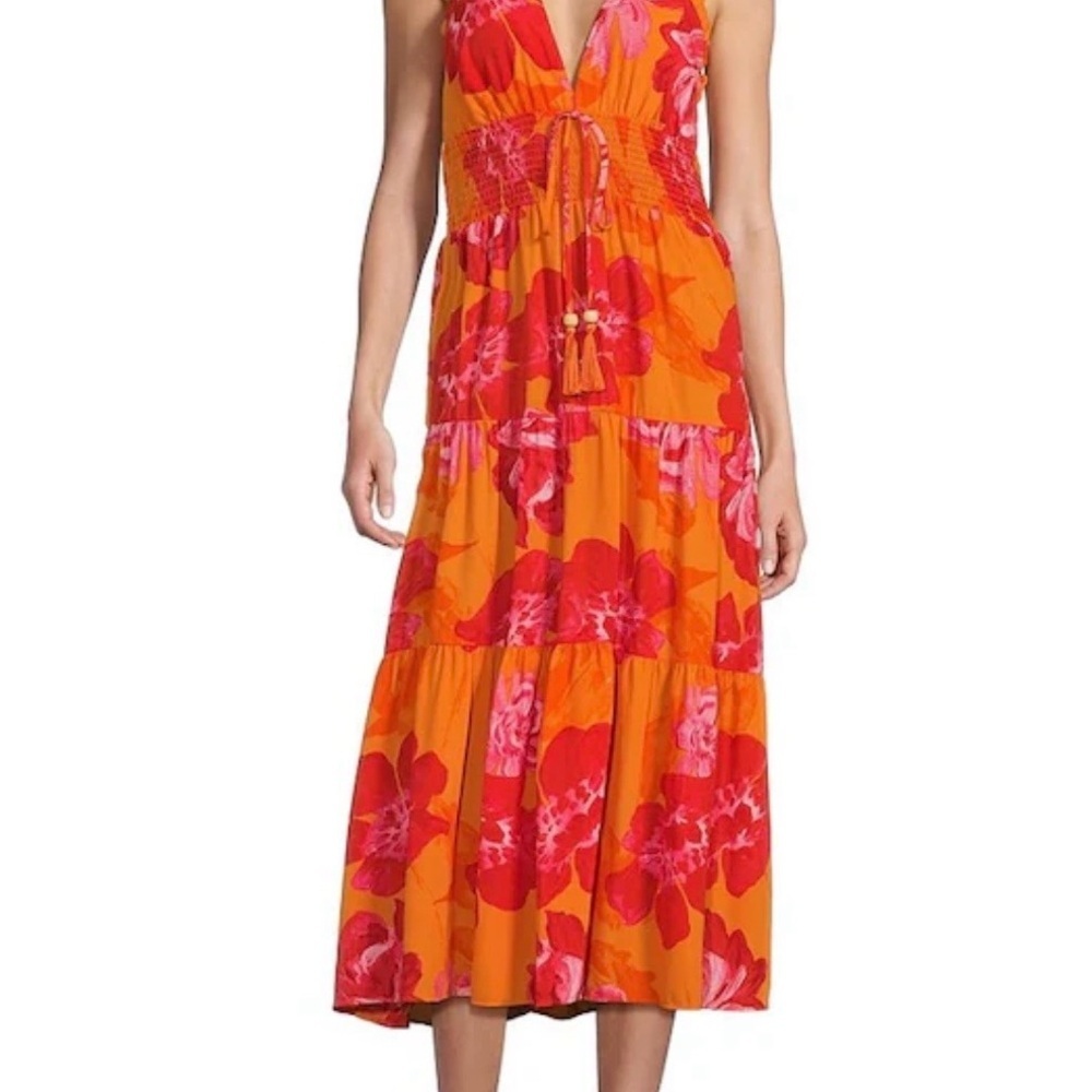 👗Host Pick👗 Vibrant Orange and Pink Halter Maxi Dress - Picture 4 of 7